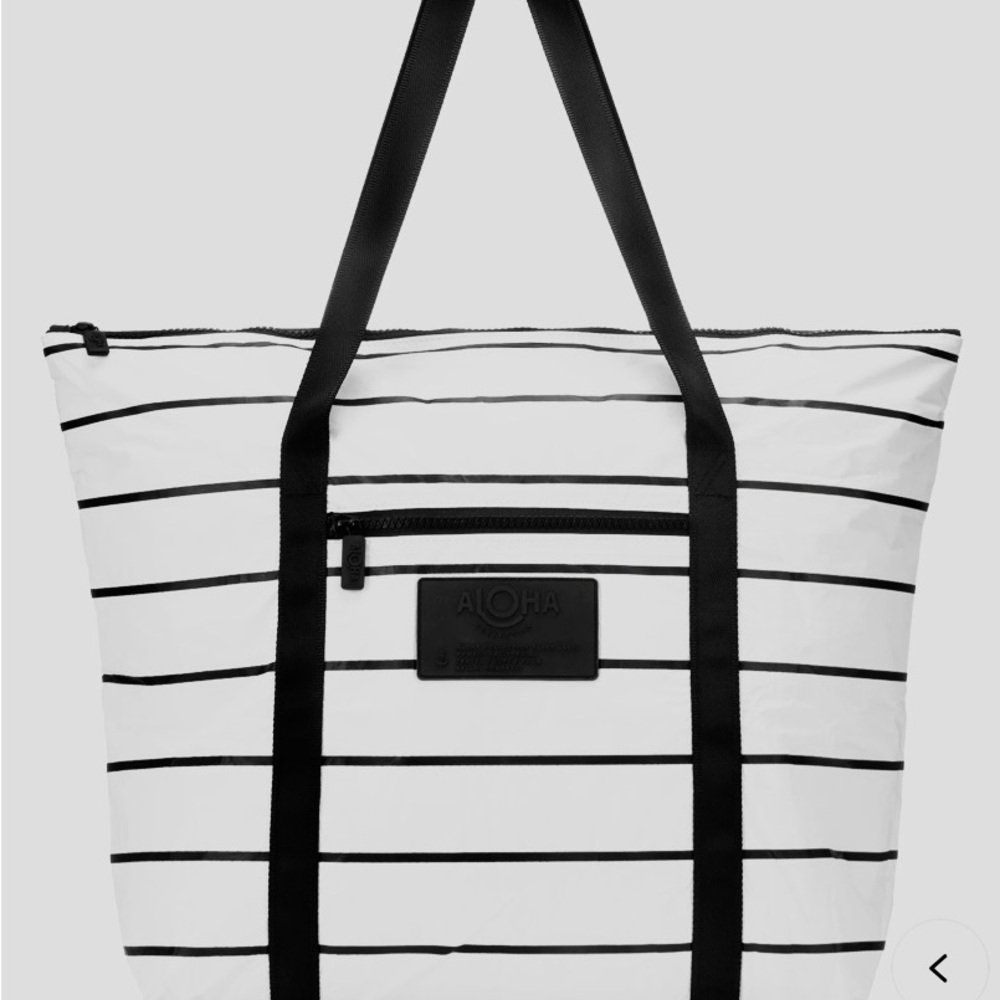 ALOHA Collection Black and White Striped Tote Bag